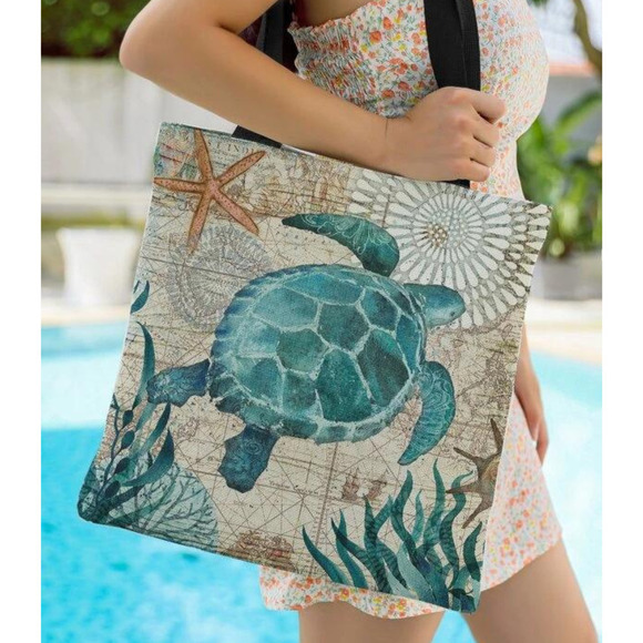 Turtle Tote Bag Tortiose Canvas Bag Sea Turtle Bag Shoulder Tote Bag Beach NEW - Picture 5 of 7